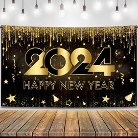 KatchOn, XtraLarge Happy New Year Banner - 72x44 Inch | New Years Backdrop for New Years Decorations 2024 | New Years Eve Banner for Happy New Year Decorations 2024 | New Years Eve Party Supplies 2024