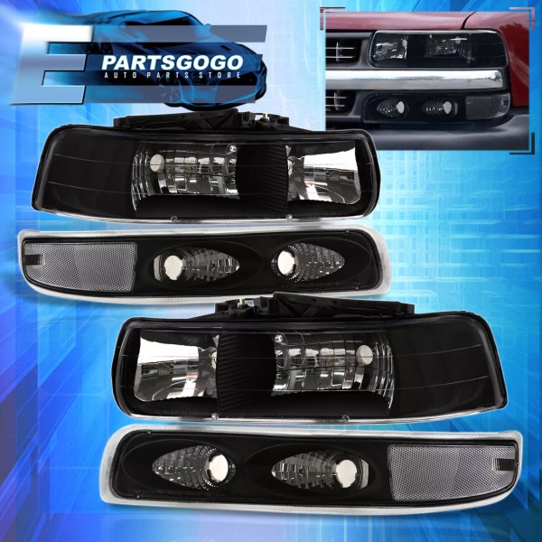 Epartsgogo For 99-02 Chevy Silverado 00-06 Tahoe Suburban Black Headlights