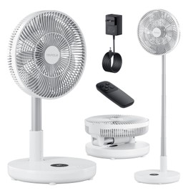 TriPole Oscillating Fan Portable Quiet Standing Fan with Remote, 12" Rechargeable Pedestal Fans for Bedroom Office, Foldable Battery Powered Travel Fans, Adjustable Height, 8H Timer, 6 Speeds, 44.4Wh
