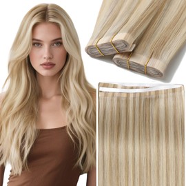 Lacer One Piece Tape in Weft Human Hair 20inch DIY Hair Extensions Tape in Golden Blonde Highlight Platinum Blonde Invisible Silky Straight Real Human Hair Tape ins 1Pcs 50g