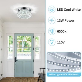 HomLaiting 7.8” Crystal Ceiling Light Fixture, Mini Hexagonal Chandeliers 6500K Cool White Modern Flush Mount Ceiling Lights, LED Small Chandelier for Hallway Bedroom Foyer Kitchen Bathroom