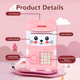 flintronic Children's Unicorn Money Box with Lock, Children's Money Box Coin Storage Box, Money Pot Coin Bank for Birthday (Pink)