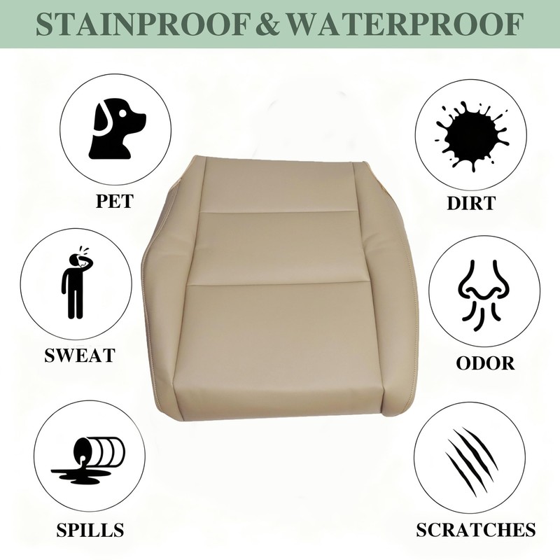 Priprilod Tan Leather Driver Side Bottom Replacement Seat Cover Compatible
