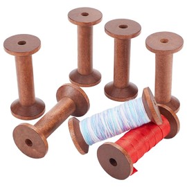 PH PandaHall Wooden Spools 6pcs Empty Wood Thread Spools Sewing Bobbins Spools Craft for Wire Weaving Ribbon Embroidery Thread Jewelry Chain Wrapping Arts Crafts Thread Cord Roll 7.5x3.5 cm