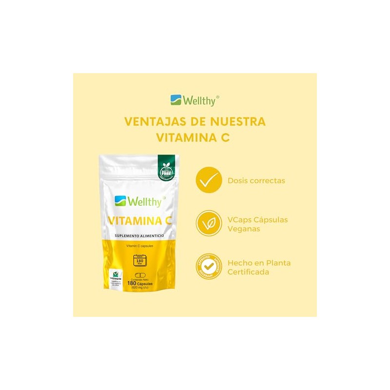 Wellthy Vitamina C 180 Cápsulas. 300mg, Solo 1 Cápsula al