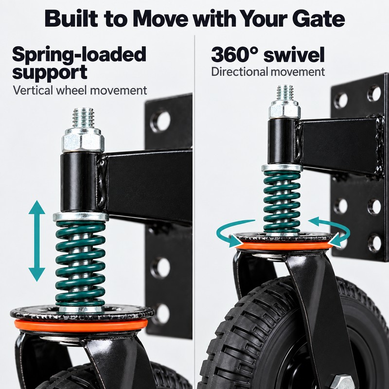 8 Inch Spring Loaded Heavy Duty Gate Wheel, 600 lb