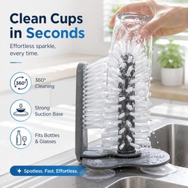 Suction Cup Glass Cleaning Brush for Kitchen Sinks – Hands-Free Cup Scrubber for Bottles & Mugs