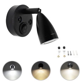 Cihely DC12V 3W RV Interior LED Spotlight Reading Light 3000-6500K Boat Bedside Seat 360°Swivel Wall Lights Fixtures with Switch for Car Trailer CamperMotorhome Yacht（Natural White 4000-4500K，Black）