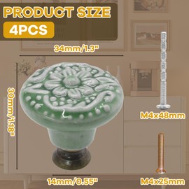 Murtenze 8PCS Green Ceramic Knobs Vintage Handles, Decorative Kitchen Cabinet Knobs Pulls, Retro Ceramic Dresser Knobs for Furniture, Closet, Cupboard, Door Knobs