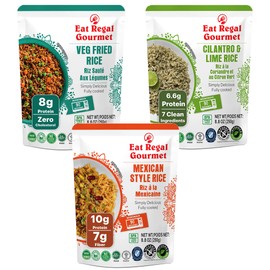 Eat Regal Ready-to-Eat Rice Trio – 3 Gourmet Flavors in 6 Microwaveable Pouches – Includes Veg Fried, Mexican Style & Cilantro Lemon – Quick, Healthy, No Gluten, Fully Cooked