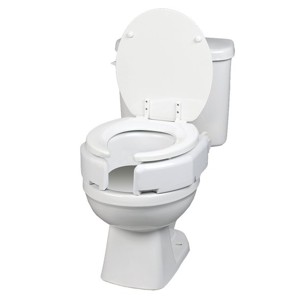 SP Ableware Secure-Bolt Hinged 3-Inch Elevated Toilet Seat for Standard Round Toilets - White, Supports Up to 600-Pounds (725680000)