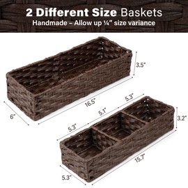 LotFancy Toilet Paper Storage Basket, 2 Pack Woven Toilet Tank Topper Basket, Back of Toilet Storage Basket, Rustic Farmhouse Bathroom Décor, Dark Brown