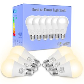 Dusk to Dawn Light Bulbs Outdoor 6 Pack, 3000K Warm White Light Sensor Bulbs 12W (100 Watt Equivalent) Auto On Off Photocell Sensor, E26 A19 1000LM LED Bulbs for Porch Garage Lighting