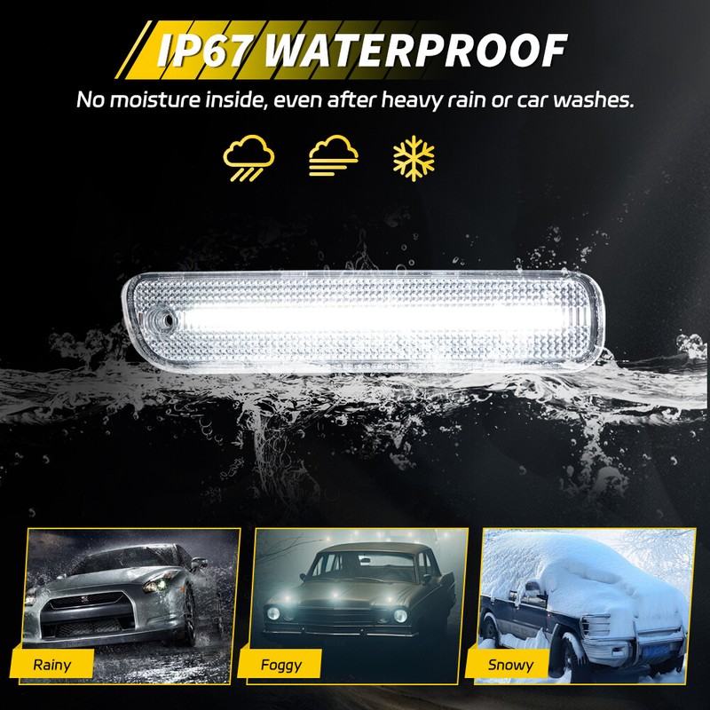 OFFKAT 2X Clear White LED Rear Side Marker Light For