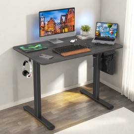 FONTOI Electric Standing Desk, Height Adjustable Desk Office Computer Desk with Splice Board, Modern Sit Stand up Small Gaming Table for Home Office Bedroom, Abner Walnut Desktop/Black Frame