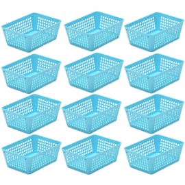YBM Home 12-Pack Small Plastic Storage Baskets for Home Junk Drawers and Office Desktop Drawers Organization - Functional Trays for Kitchen, Bedroom, and Bathroom, Blue