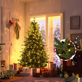 Himimi 6FT Pre-Lit Aspen Fir Christmas Tree, 1156 PE & PVC Tips, 300 Warm White UL-Certified Lights, Realistic Hinged Artificial Tree with Metal Stand for Holiday, Home & Party Décor