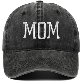 XYIYI Vintage Baseball Cap Adjustable Distressed Washed Baseball Cap for Men and Women, mom black