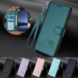 SEAHAI Case for HMD Skyline, Cute Cat Pattern Premium PU Leather Wallet Shockproof Flip Cover with Kickstand/Credit Card Slots/RFID Blocking/Magnetic Close, Dark Green