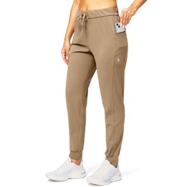 G Gradual Women's Joggers Pants with Zipper Pockets Stretch Tapered Athletic Joggers for Women Lounge, Jogging, Workout (Dark Khaki, Large)