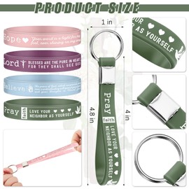 Lewtemi 24 Pcs Christian Keychain Bible Verse Keychain Religious Bible Silicone Bracelets Strap Inspirational Engraved Gift(Bright Color)
