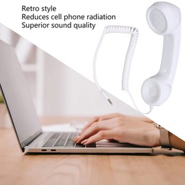 Luqeeg Retro Phone Handset, Radiation Proof Handheld Cell Phone Receiver with One Touch Answer, 3.5mm Sound Plug, Stable Performance, for Smartphones and Computers (White)