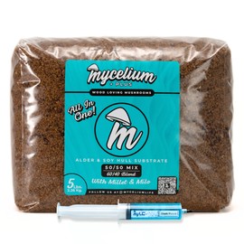 Mycelium's Black Reishi Gourmet Mushroom Kit | 5LBS Alder & Soy Hull Blend with Mycelium Plus Grains Combo | Sterile & Nutrient-Rich for Home Growers | Includes 20ML Liquid Culture Syringe