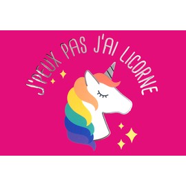 Afie 69-5137 Shiny Silver and Pink Card for Girls - "J'canx pas J'licorne Poney Rainbow Mane - Horizontal Closed Format 17 x 11.5 cm - With White Envelope Included - Made in France