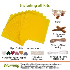 Bingfuego Beeswax Candle Making Kit for kids-12 Beeswax Sheets for Candle Making Rolling Kits, Natural Beeswax Candle Making Kit (Natural Yellow Colors, 8 x 8 inch)