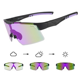 DUDUKING Sunglasses, Self-tinting Polarised Cycling Glasses, Men and Women, Sports Glasses, Cycling Glasses for Cycling, Running, Golf, Baseball Glasses (Purple)
