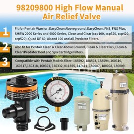 johntruck 98209800 High Flow Manual Relief Valve Replacement with Pressure Gauge/Air Relief Manual Valve Assembly for Pool and Spa Filter, Includes #98209803