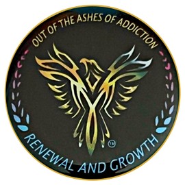 Metal Phoenix Bird Medallion "out of the ashes of addiction renewal and growth" Recovery Coin, Rehab Coin, Affermation Recovery Coin, 12 Steps Medallion, Serenity Prayer on The Back of The Coin