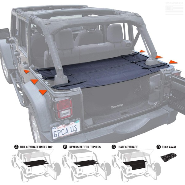 GPCA - Cargo Cover PRO, Reversible Tonneau Cover, Heavy-Duty Accessories for Wrangler JK, JKU, Patented Trunk Cover, Use with 4DR Sport, Sahara, Rubicon and Freedom Unlimited 2007-2018 Models