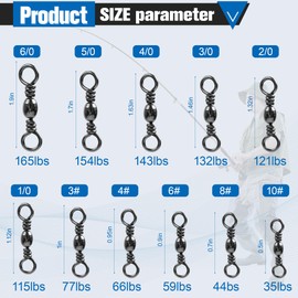 VATEICO Barrel Swivels Stainless Steel Fishing Swivel Brass Black Nickle Barrel Fishing Swivel Solid Ring Fishing Tackle Line Connector Freshwater Rolling Swivels 35lb-165lb (Size3/0 (132lb) 50 pcs)