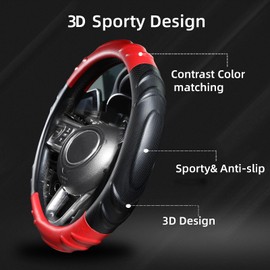 CACAWIZ Car Steering Wheel Cover for Jeep, Fit for Grand Cherokee, Wrangler, Compass, Gladiator, Automative Accessories for Jeep, Sporty Design, Red