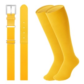 JASGOOD Baseball Socks and Belt for Youth Adult Softball Socks and Belt Combo Elastic Belt for Men, Yellow