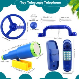 5 Pack Kids Playground Accessories Swingset Safety Handles Playhouse Steering Wheel Plastic Telescope Telephone Toy (Color Set 2)