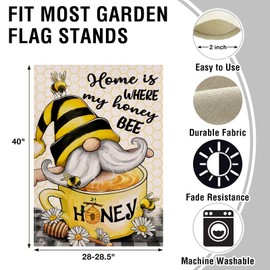 Artofy Home is Where My Honey Bee Gnome Decorative House Flag, Garden Yard Spring Summer Outside Decor, Outdoor Large Burlap Decoration Double Sided 28 x 40
