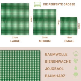 Io Nova ® Beeswax Cloths 3 Pack (S, M, L) Natural Beeswax Paper and Cotton Natural Food Storage Cover Bowls