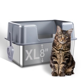 Stainless Steel Cat Litter Box with Lid, 23.7" L x 15.8" W x 13.8" H XL Metal Kitty Litter Box for Big Cats, High Sided Enclosure, Non-Sticky, Anti Urine Leakage, Easy Cleaning