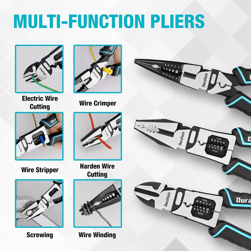 DURATECH 3PCS Pliers Set, Large 6 in 1 Multifunctional Wire