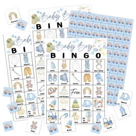 YUEXLL Gender Reveal Blue Bingo Card Set - 24 Players, Neutral Gender Reveal Party Activities for Family Friends, Bingo Game Pregnancy Announcement Party Favor Supplies, for Adult Teen -12
