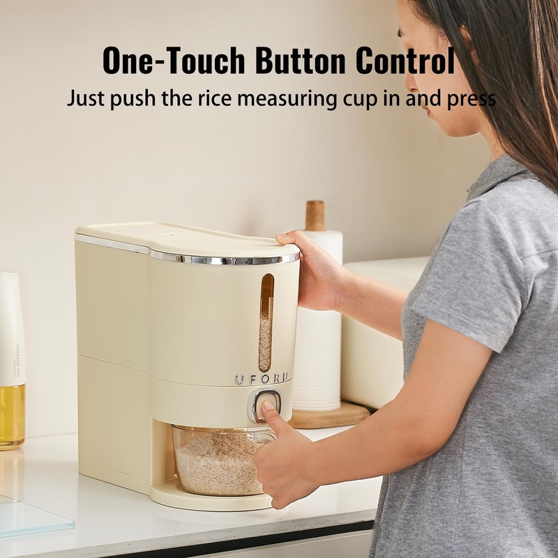 UFORU Rice Dispenser, Rice Storage Container with Measuring Cup for