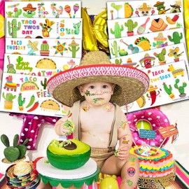 100PCS Mexican Temporary Tattooos, Fiesta Tattoos Stickers, Taco Twosday 2nd Birthday Party Decorations Favors Supplies for Boys Girls Kids, Cinco De Mayo Party Festival