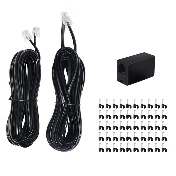 (2+1+50 Pack) 2PCS 65ft Flat Telephone Cables with Standard Rj11