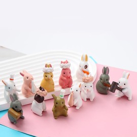 SHIDXIB 24Pcs Plastic Rabbit Figures Animal Rabbit Character Set Fairy Tale Garden Decoration