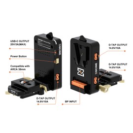 ZGCINE VM-VP4 V Mount Battery Plate,Power Supply Splitter Support USB-C,3D-TAP Ports Output for V Mount Battery/DSLR Camera/Tripod