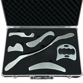 GYX COELE IASTM Massage Tool Set, 6 Piece Stainless Steel Physical Therapy Muscle Scraper Tools with Carrying Case