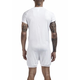 AIEOE Men's Body Bodysuit Short Sleeve One-Piece Jumpsuit Romper with Buttons Soft Stretch Comfortable Undershirt Men Casual Jumpsuit, White