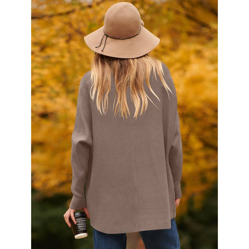 ANRABESS Women's Long Sleeve Turtle Neck Solid Mutmeg Oversized Sweater